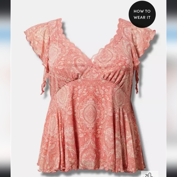 Torrid Pink Flutter Sleeve Smocked Peplum Top - Picture 5 of 12